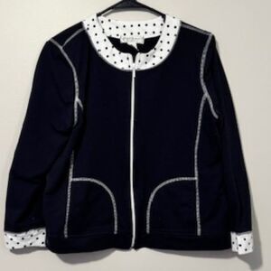 USED Woman's Rafael Sport Long Sleeve Full Zip Up Blouse Color Black/White Sz PL